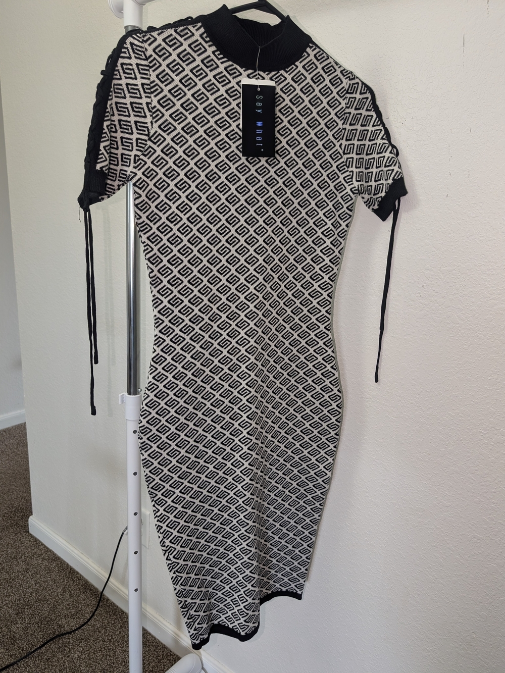 Say What? Black and White Geometric Midi Dress
